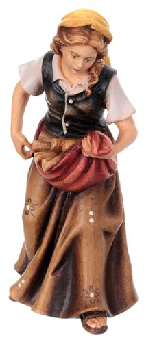Holyart Frau mit Brennholz für Krippe Kostner Grödnertal Holz 12cm