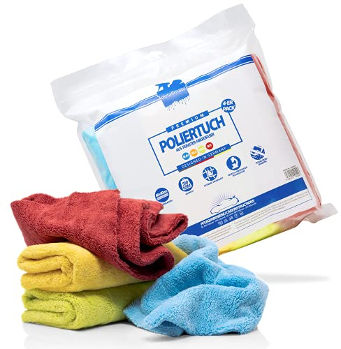 detailmate 4er Set: Deluxe Mikrofaser Tücher (rot,gelb,grün,blau) 550 GSM, randlos, langflorig ideal zum Polieren, Wachsen und Versiegeln