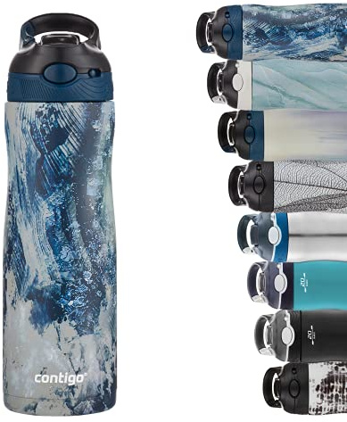 Contigo Ashland Chill botella de acero inoxidable con pajilla, 100 % hermética, frío durante 24 horas, con aislamiento, botella térmica para deportes, ciclismo, senderismo, 590 ml