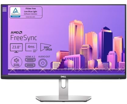 Dell S2421H 24 Inch Full HD 1080p IPS Ultra-Thin Bezel Monitor 2 x HDMI Ports, Built-in Speakers, Silver