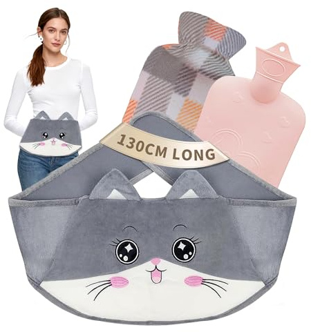 Wärmflasche Wärmflaschengürtel 1L 130cm Extra Langer 3 in 1 Koala Wärmflasche gürtel aus Gummi mit weichem Taillen-Bezug, wärmeflasche für Nacken, Schulter, Rücken, Beine, Taille