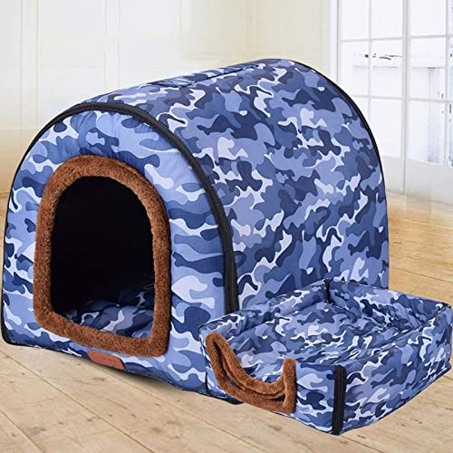 Extra großes Haustierhaus Hundebett mit Dach, Labrador, beruhigende Höhle, mittelgroß, waschbar, orthopädisches Kissen, Korbgeflecht, beheiztes Kissen, Anti-Angst,Jumbo, kleines Zelt, robust