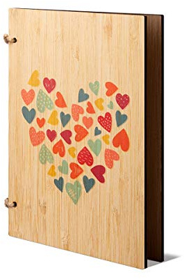 Bambus Geschenkkarte Glückwunschkarte Bambuskarte Holz handgefertigt DIN A6 inkl. Umschlag z.B. als Hochzeitskarte oder Geburtstagskarte - Bunte Herzen