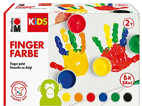 Marabu 0303000050800 - KiDS Fingerfarben-Set mit 6 leuchtenden Farben Ã 35 ml, parabenfrei, vegan, laktosefrei, glutenfrei, geeignet zum Malen für Kindergarten, Schule, Therapie und zu Hause