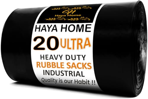 Haya Home 20 Ultra Heavy Duty Rubble Sacks Extra Strong Large Rubble Bags 100 Microns 40 Litre For Builders Garden Kitchen House Office Caterers DIY made from 100% Waste Recycled Material
