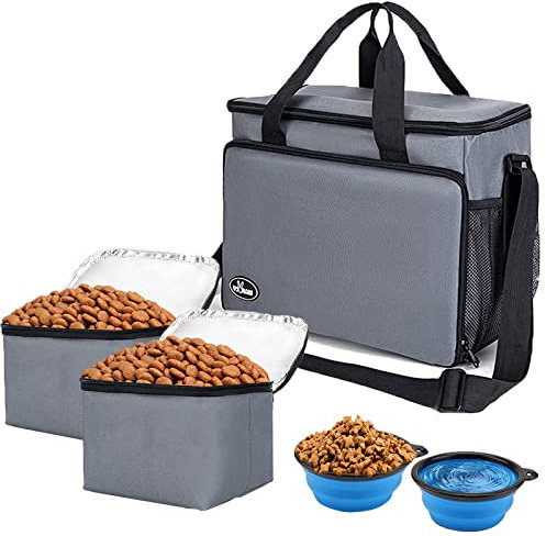 Wakytu Hunde Reisetasche, hundereisetaschen mit Multifunktions Taschen für Hundezubehör, Leckereien, Spielzeug, mit 2 Vorratsbehälter und 2 Faltbare Hundenapf, ideal für Reisen, Camping