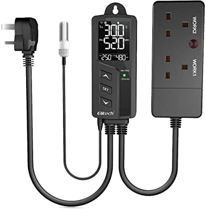 Elitech Temperatur- und Feuchtigkeitsregler, 220 V, vorverdrahtet, digital, Thermostat, Humidistat für Gewächshaus, Pflanzen, Reptilien, Heimbrauen, Inkubation, STC-1000WIFI TH