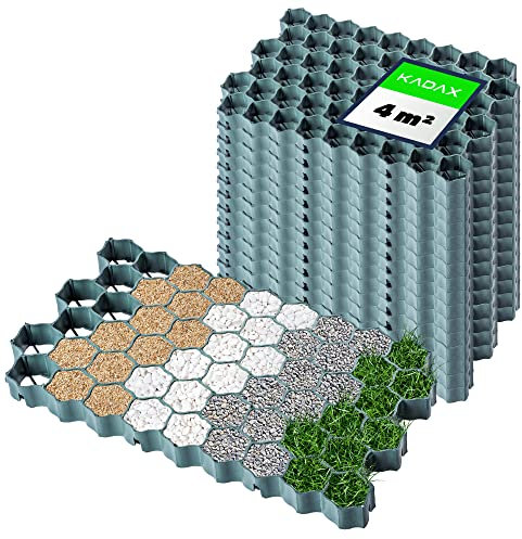 KADAX Dalles Stabilisatrices en Polyéthylène 60 x 40 cm, Stabilisateurs de Gravier, Dalles à Engazonner pour Jardins, Grilles de Gazon (Vert, Lot de 16)