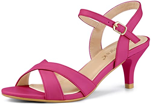 Allegra K Women Cushioned Footbed Open Toe Cross Straps Kitten Heel Sandals