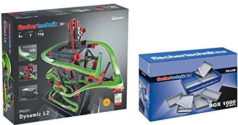 fischertechnik 536621 Kugelbahn Dynamic L2 mit Sortierbox – Bausatz für Kinder ab 9 Jahren, Lernspielzeug mit Motor und Highspeed-Kurven