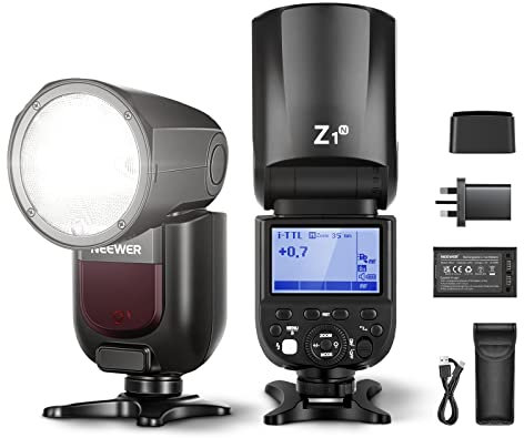 NEEWER Z1-N TTL Round Head Flash Speedlite for Nikon DSLR Cameras, 76Ws 2.4G 1/8000s HSS Speedlight, 10 Levels LED Modeling Lamp, 2600mAh Lithium Battery, 480 Full Power Shots, Recycle in 1.5s Flash