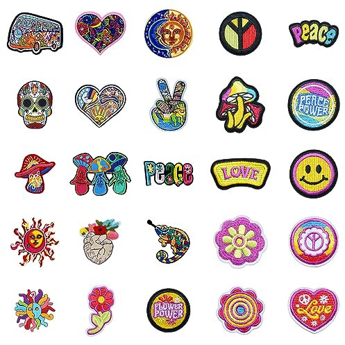 25 Stück Stickereizuschüsse, Retro-Hippie-Patches, kreative und personalisierte Nähflicken, geeignet für Mäntel, Hosen, Röcke, Rucksäcke