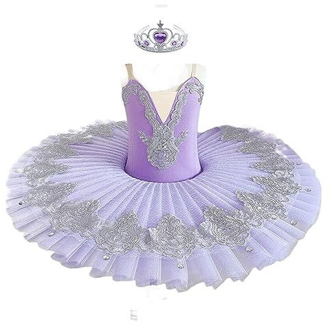 EFLALYHG Ballett-Tutu für Mädchen, Bestickt mit Pailletten, Netz-Tutu-Kleid, Schwanensee, Ballerina, Performance, Tanzbekleidung, Party, Wettbewerb, Kostüm,A6,130