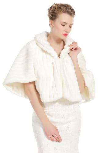BEAUTELICATE Bolero Stola Pelliccia Sintetica Donna Coprispalle Scialle Stola Pelliccia Elegante per Sposa Matrimonio Inverno Cerimonia Carnevale (Avorio - Taglie Forti)
