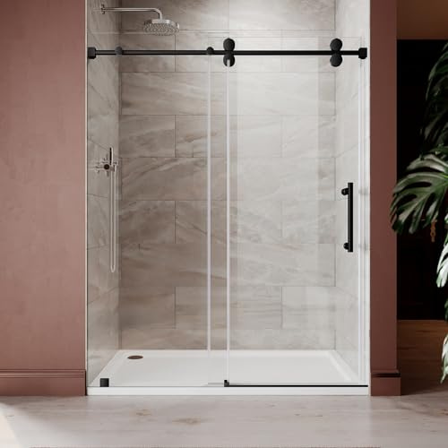 UNIKOO 66- 72 W×80 H Frameless Stainless Steel Sliding Shower Door in Matte Black with 3/8 (10mm) Certified Tempered Clear Glass. The King Series UKS04-7280-MBL