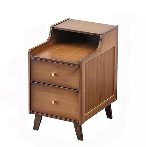 Schubladenkommode, Ganzholz-Nachttisch, zwei Schubladen, originale Holzfarbe/Dunkelbraun, Nachttisch, schmaler Seitenschrank, Nachttischmöbel für kleinen Raum, Aufbewahrung, Nachttisch (Farbe: B