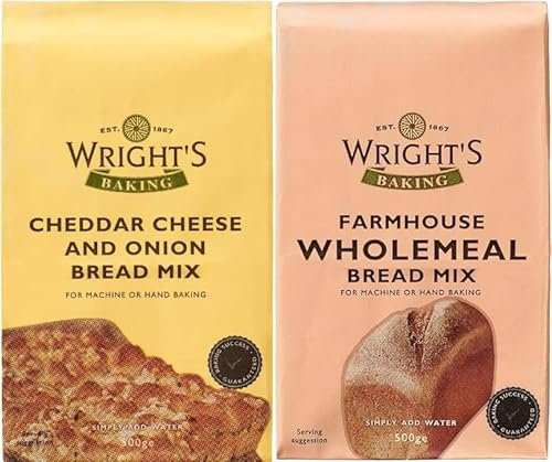 Wright's selection pack | cheddar and onion bread mix | Wholemeal bread mix | For Machine or Hand Baking | Suitable for Vegetarians