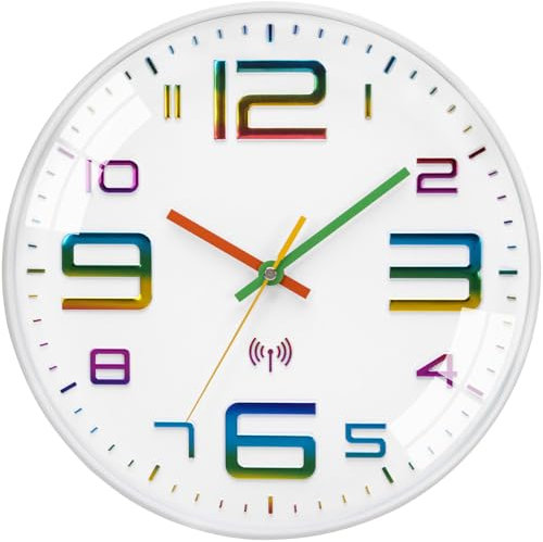 VINILITE Radio-Controlled Clock 30 cm Wall Clock Without Ticking Noises Modern Radio Wall Clock Silent Large Digital Wall Clock Battery Operated for Kitchen, Living Room, Bedroom, Office