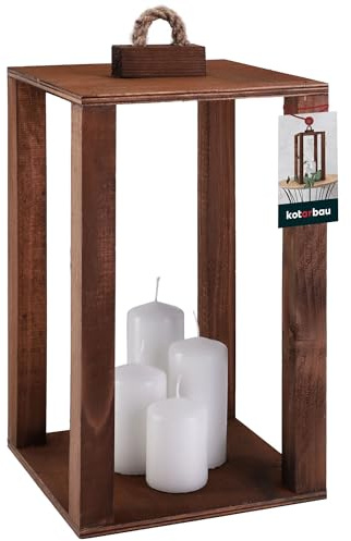KOTARBAU® Holzlaterne Braun 20 x 20 x 34,5 cm Gartenlaterne Holz Laterne draußen & drinnen Laterne Wohnzimmer für Blumen und Kerzen Laternen Hochzeit