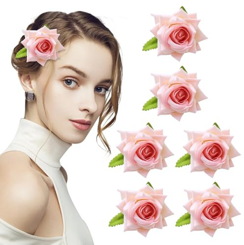 Winmany Haarspangen mit Rosen, für Damen und Mädchen, Blumen-Haarnadel, Brosche, Kopfschmuck, Blumen-Haarschmuck, Dekoration, Hochzeit, Party, Muttertag, Rosa, 6 Stück