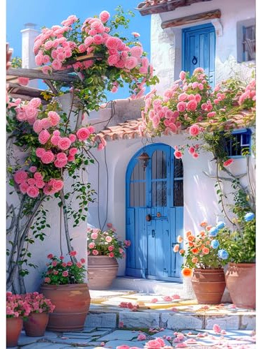 CEOVR Diamond Painting Kits Erwachsene,Landschaft Diamant Painting,Haus und Blumen Diamond Painting Bilder,30x40 cm Diamond-painting Set,Diamond Painting Erwachsene,Rosen