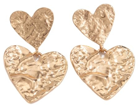 KBRPEY Boucles D'oreilles Coeur Martelé Double Pendantes Texture Métallique Bijoux Femme Accessoires Élégants