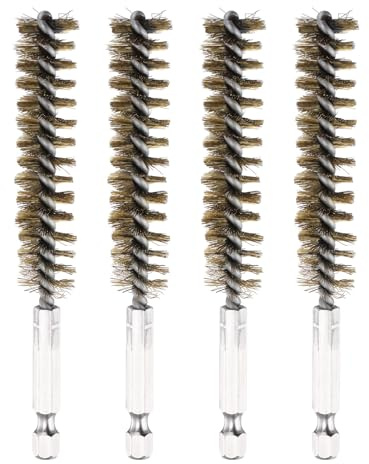 PATIKIL 15mm Dia Bore Brush, 4Pcs Brass Twisted Wire Cleaning Brush Pipe Cleaner with 1/4 Inch Hex Shank for Tubes, Ports, Bearings, Drill Driver, Brass Tone