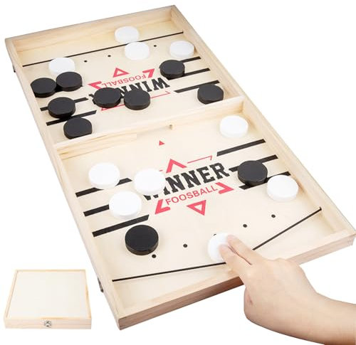 Editbar 3 in 1 Brettspiel Set - Holz Tischhockey Katapult Spiel,Fliegende Schach&Fünf Gewinnt,Interaktives Hockey Brettspiel Denkspiel,Foosball Winner Brettspiel,Sling Puck Spiel,für Familien & Freund