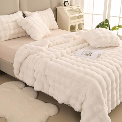 Bubble Decke Weiß Kuscheldecke Flauschig Fellimitat Kissenbezug (beige weiß, 45*45CM)