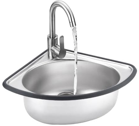 Lavello Cucina ad Angolo,Lavabo ad Angolo d'Appoggio in Acciaio inox,Lavello a Una Vasca a Parete,Lavello a Triangolo Bagno,Lavello angolare Lavandino Cucina 32x26x13 cm,32x26x15 cm(Deep 13cm)