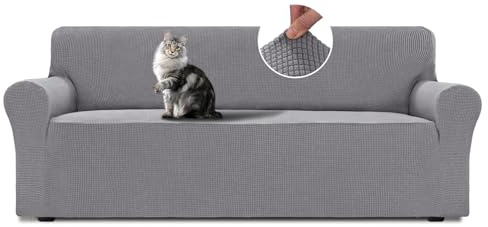 BellaHills Sofa Überzug 3 Sitzer Sofabezug Stretch Kratzschutz Sofa Katze Mit Armlehne Sofaschoner rutschfest Sofa Cover Sofaüberwurf Couchbezug Wohnzimmer Hellgrau
