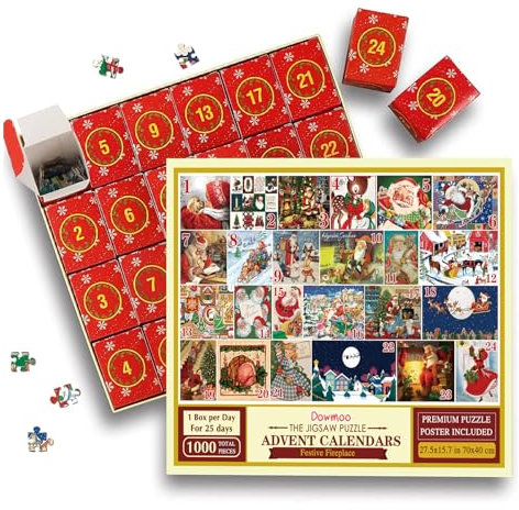 Advent Calendar 2024 Christmas Jigsaw Puzzle, 24 Days Surprise Countdown Calendar, 1000 Pcs Adult Family Jigsaw Puzzle, Great Gift for Christmas Party Favor Supply