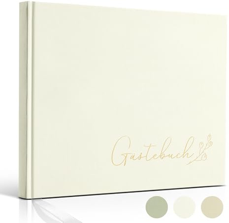 Hyggartn Gästebuch Creme – Leinen Hardcover Gästebuch mit Goldprägung, 100 Seiten Blanko – Stilvolles Erinnerungsbuch für Hochzeit, Jubiläum, Feiern & Events