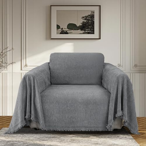 BellaHills Wasserdicht Sofaüberwurf 1/2/3 Sitzer L Form Sofa Couch Überzug Ecksofa, Universelle Sofa Überwurf, Sofabezug Pets Dog Couch überzug Chenille Sofaschutz für Wohnzimmer (Grau, 180x230cm)