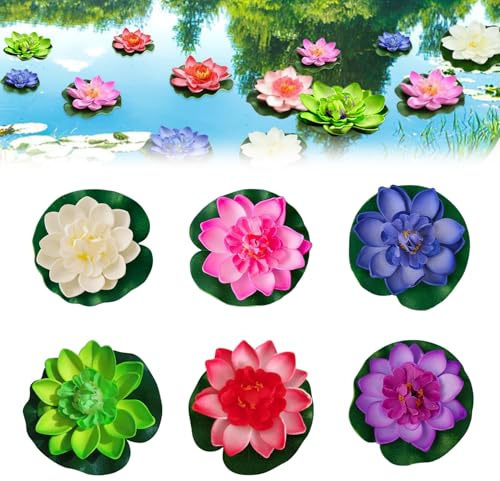 MagiSel 6 Stück Schwimmende Blumen, Künstliche Seerosen, Seerose Lotusblüte, schwimmend Lotusblüten, 10cm Teichpflanzen Künstlich, für Teiche Dekoration Gartenterrasse Pool Aquarium Dekoration