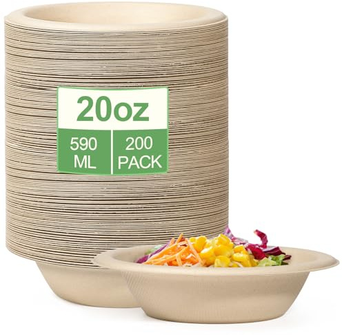 greensight 200 Stück Pappschalen Einweg Suppenschalen 590ML Zuckerrohr Einweggeschirr Suppenteller Einwegsuppenschale Braun Schälchen Bio Party Rund Kompostierbare Einwegteller tief