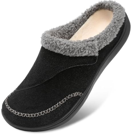 LeIsfIt Womens Wide Slippers Adjustable Diabetic Slippers Warm Cozy Slip on House Slipper Non-slip Memory Foam Winter House Shoes Indoor Outdoor Black Size 12