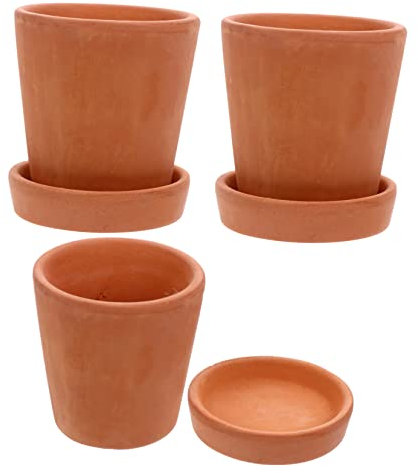 UPKOCH 3juegos Maceta De Terracota Pintada para Jardinería Maceta para Suculentas y Bonsái Contenedor De Cerámica con Soporte Inferior para Plantas Interior y Exterior
