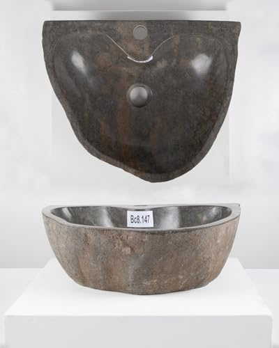 40 cm Stein-Waschbecken mit Hahnloch Flussstein-Aufsatzwaschbecken Naturstein Findling Granitwaschbecken für Bad Gäste WC Wohnfreuden