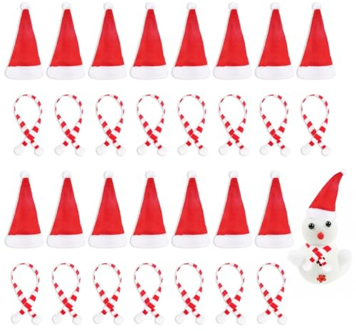 30 Stück Mini Weihnachtsmützen und Mini-Schal set,Klein-Weihnachtsmannmütze | Weihnachtsschal, Süße Weinflaschen- und Schneemanndekoration für Weihnachtstische, Partys und Heimdekorationen