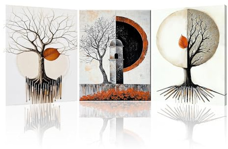 Piy Painting 3 Stück Leinwand Bilder Mit Rahmen Baum des Lebens Abstrakt Wandkunst Leinwand Malerei Wandbilder Wohnzimmer Natürlich poster, Kunstdrucke Dekorative Gemälde Badezimmer küche 30x40 cm