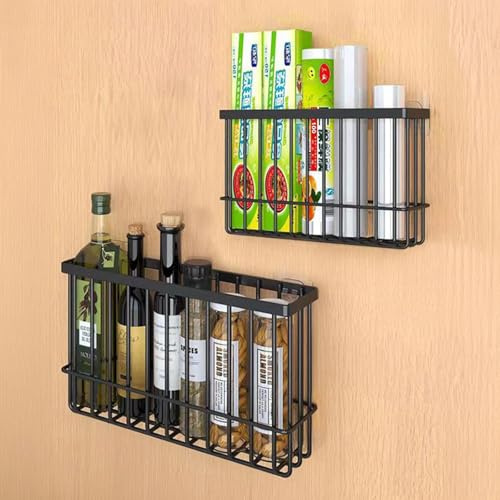 Quorlis Küchenschranktür Aufbewahrungsbox 2 Stück - Selbstklebende Wandmontierte Organizer Küchenschrank, Ohne Bohren, Aufbewahrung Küche für Bad, Kühlschrank, Schreibtisch, Küchen Organizer