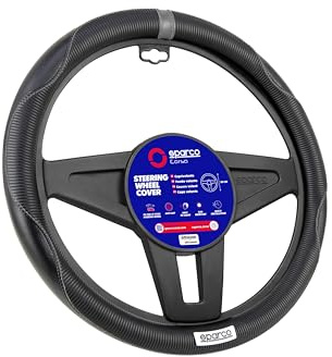Housse de Volant Sparco S155 BK Universelle 38 cm, exclusivité Amazon, antidérapante et résistante au Soleil, Facile à Installer et à Nettoyer, Accessoire intérieur pour Voiture