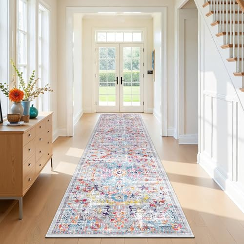 SHACOS Teppich Läufer 80x300 cm Weicher Läufer Flur Waschbar Boho Teppichläufer rutschfest Flur Teppich für Wohnzimmer, Schlafzimmer, Küche, Bunt