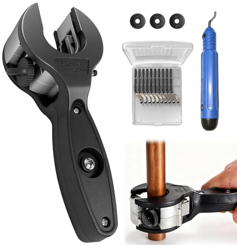 Ratsche Rohrabschneider Edelstahl Set, Kupferrohr Schneider 8-29mm, Rohrschneidemaschine für Edelstahl Kupferrohr Kunststoff Aluminium, Rohrschneiderset mit 3 Ersatz Schneidrad & Entgratwerkzeugen