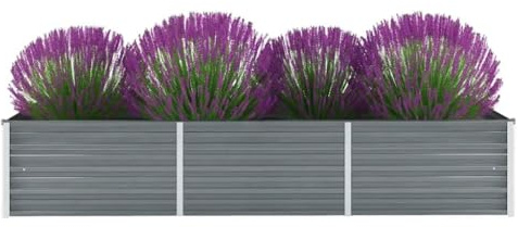 HaoChrymec Bancal de Jardín Elevado, Mesa de Cultivo con Estructura de Acero Galvanizado, Diseño Abierto y Resistente, para Huerto Urbano, Balcón o Terraza, Color Gris, 240 x 80 x 45 cm