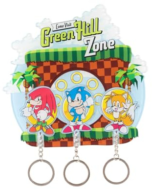 Grupo Erik | Support Porte-Clef Sonic avec 3 Porte-Clés | Porte-Clés Mural | Idée Cadeau Originale pour Fans de Jeux Vidéos | Licence Officielle