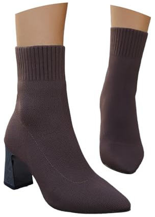 Generisch Botines de punto para mujer, hasta la rodilla, cálidos, botas altas de invierno, tacones sexys, elegantes botas para fiesta, botas cortas, calcetines, botines de otoño, zapatos de mujer
