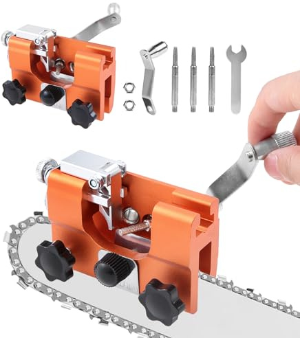 Bowarepro Chainsaw Sharpener Jig Kit, Chain Saw Sharpener Tool with 3 Pcs Sharpening Burrs Grinding Stone, Portable Hand Crank Chainsaw Accessories for 8- 22 Chain