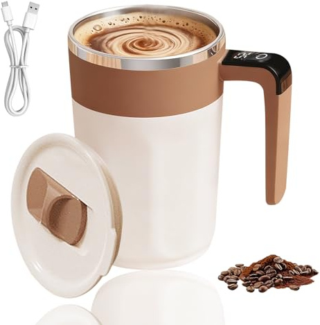 400ml Selbstrührende Tasse Magnetische mit Temperaturanzeige, Intelligente Kaffeetasse mit Deckel, Wiederaufladbarer Selbstrührender Becher, Magnetrührer, Kaffeetassen, Intelligenter Kaffeebecher (C)